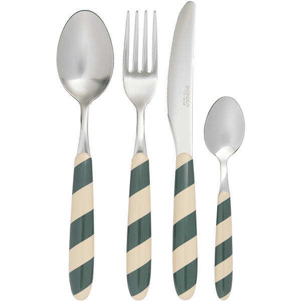 Cutlery Set of 4 Stripes Green
