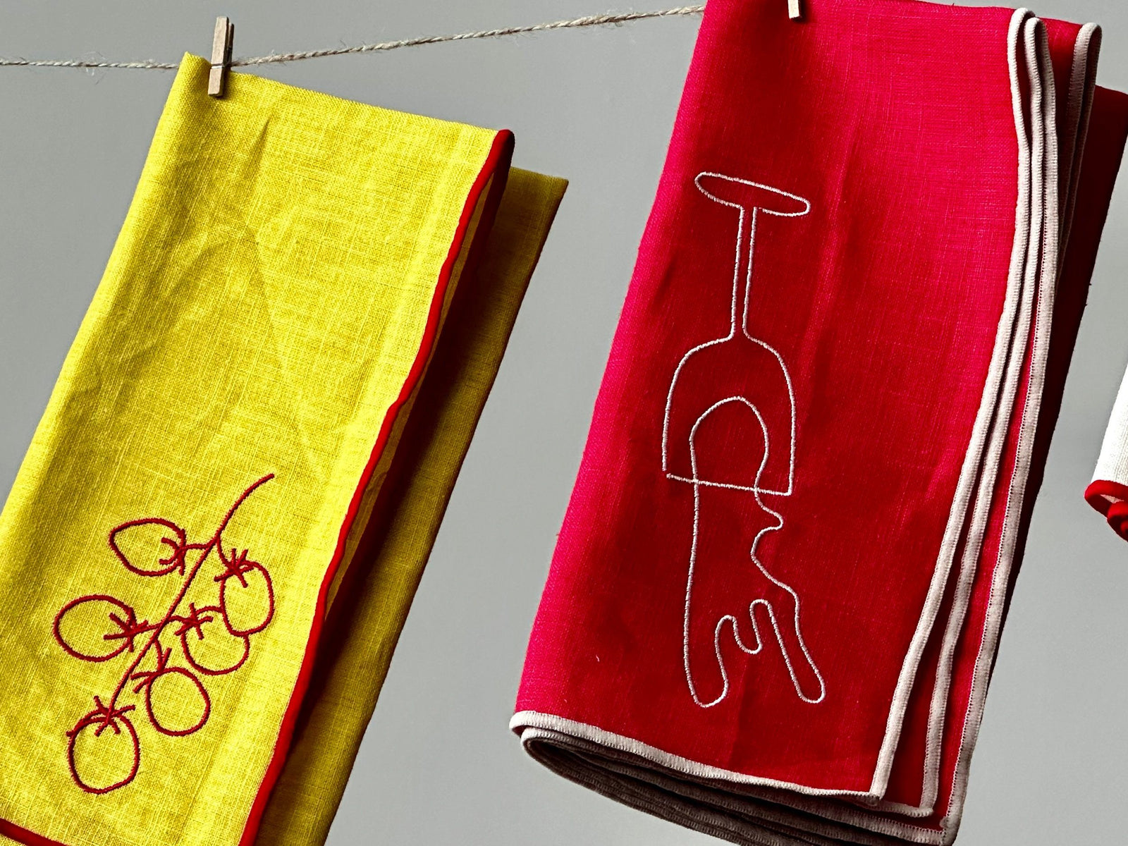 Linen Embroidered Napkins | 'Vine Tomatoes'
