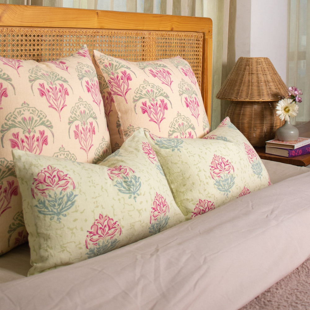 Vana - Lumbar Pure Linen Throw Pillow Cover - Aloe Green