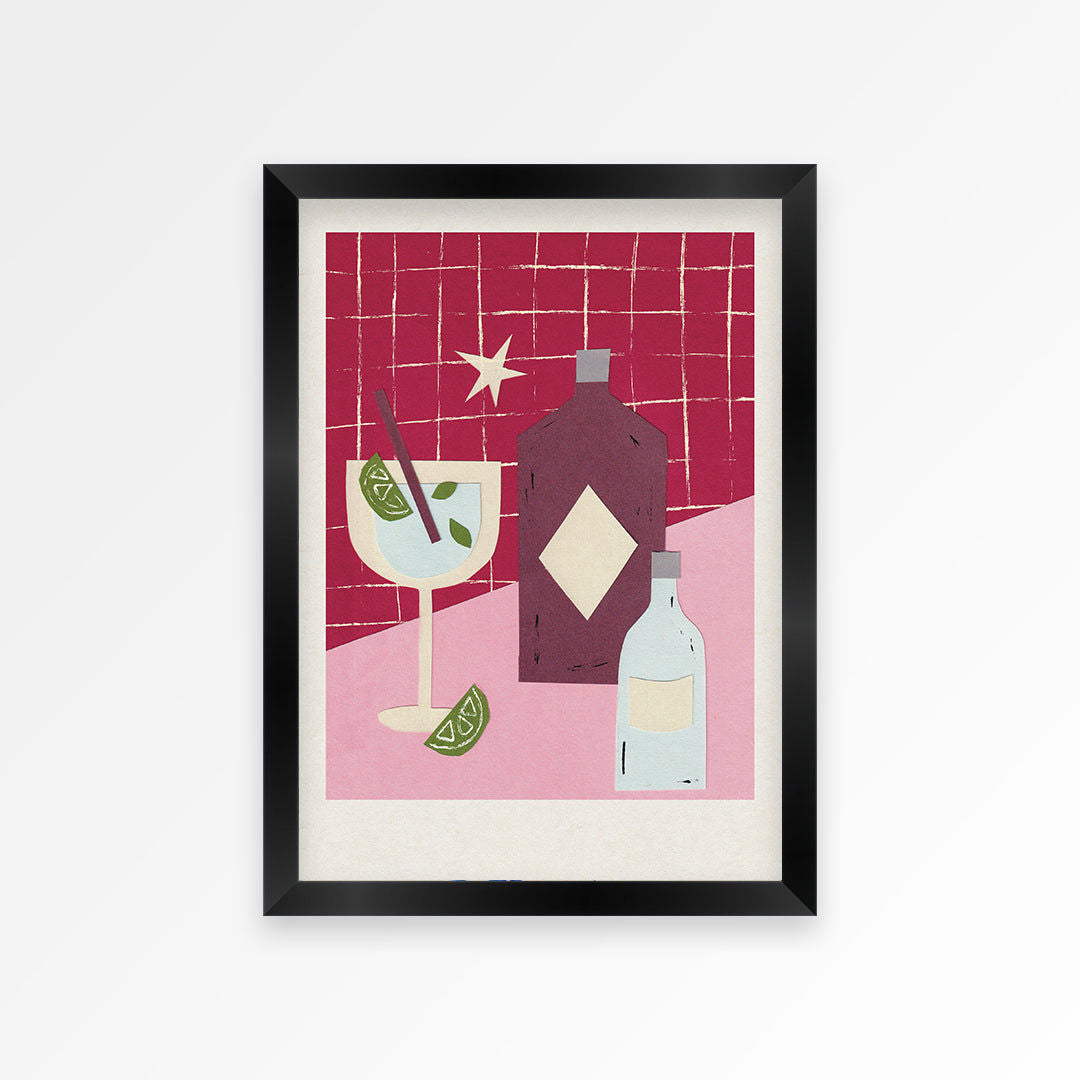 Gin Night Hand Collaged Print