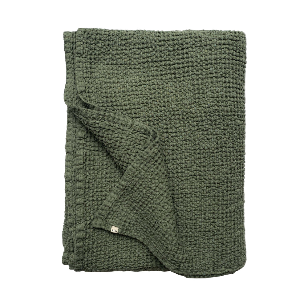 Mya Linen Waffle Blanket Cypress Green OEKO-TEX Certified