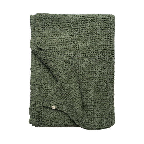 Mya Linen Waffle Blanket Cypress Green OEKO-TEX Certified