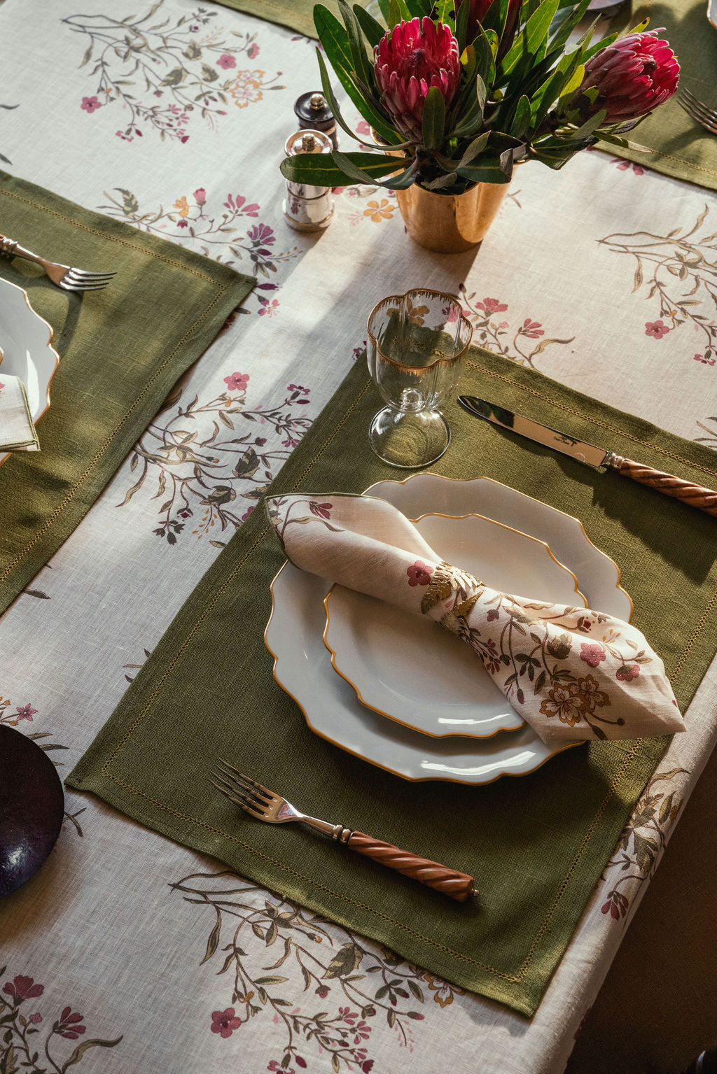 Scarlet Flax & Field Flowers Printed Tablecloth
