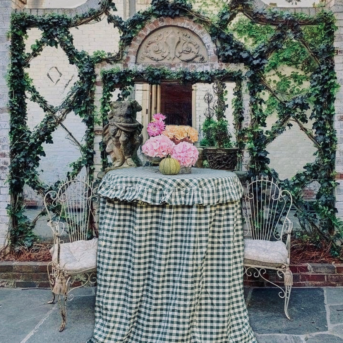 High Party Tablecloth Gingham Green