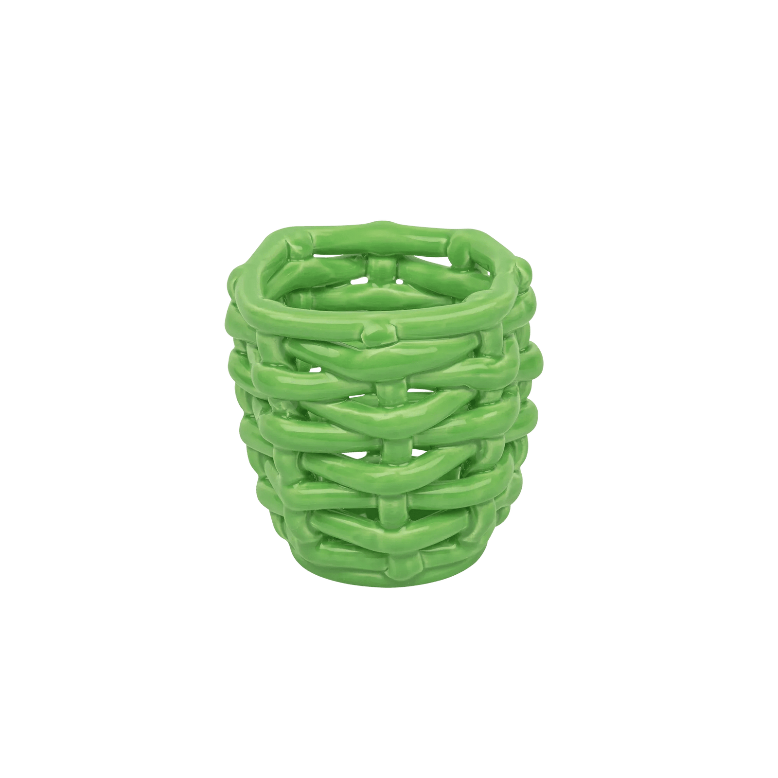 Small Apple Green Basketweave Planter