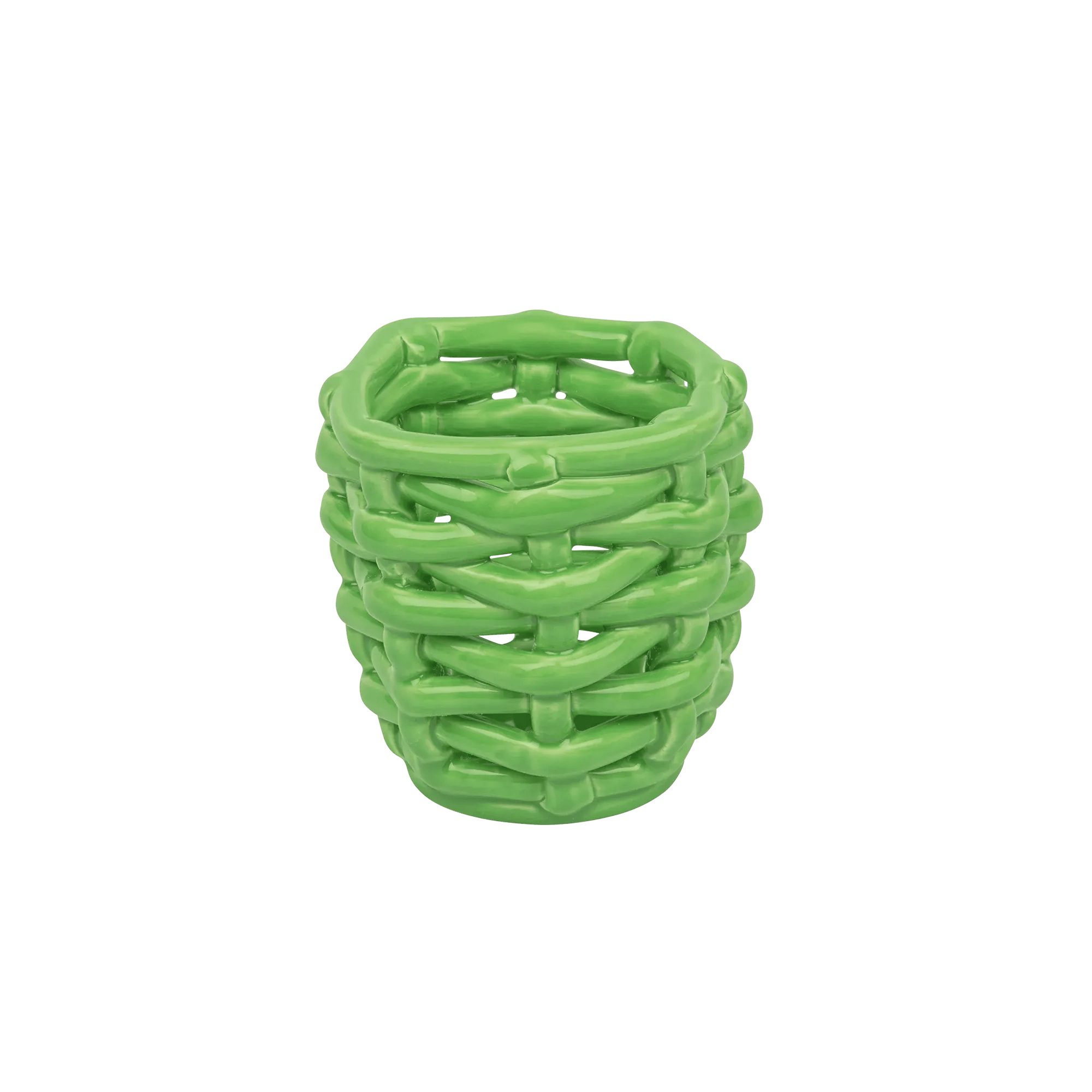 Small Apple Green Basketweave Planter