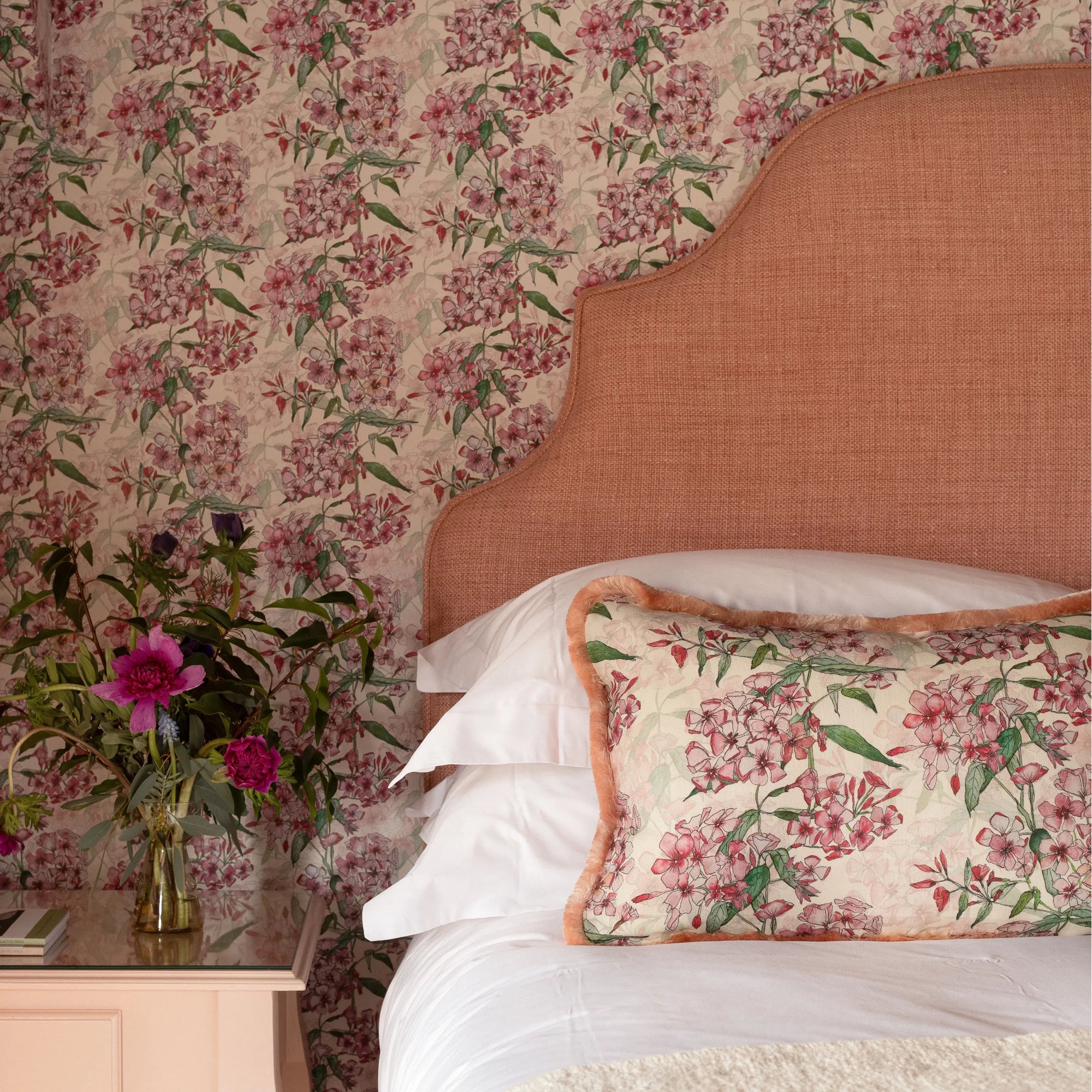 Pink Phlox Rows Fabric