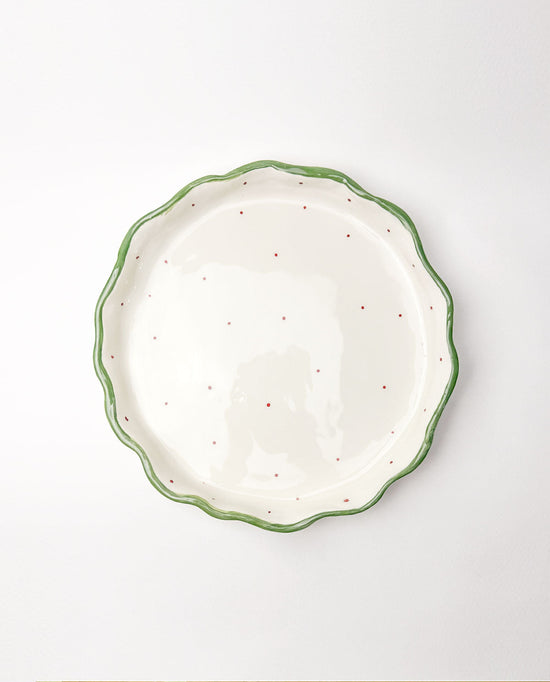 Handmade Christmas Ceramic Platter with Wavy Rim