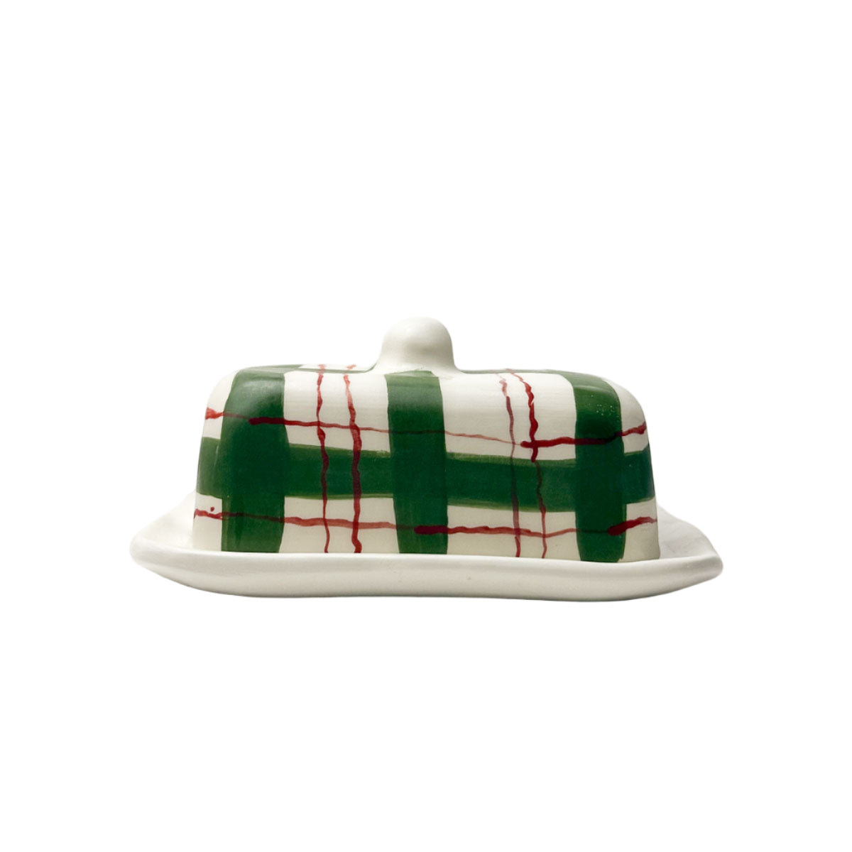 Plaid Ceramic Festive Butter Dish