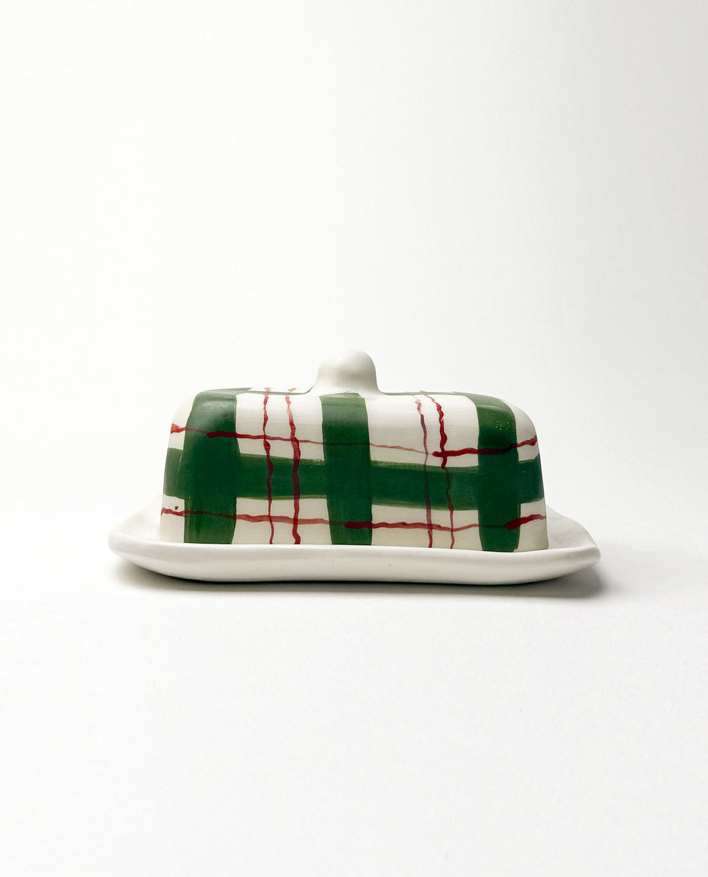 Plaid Ceramic Festive Butter Dish