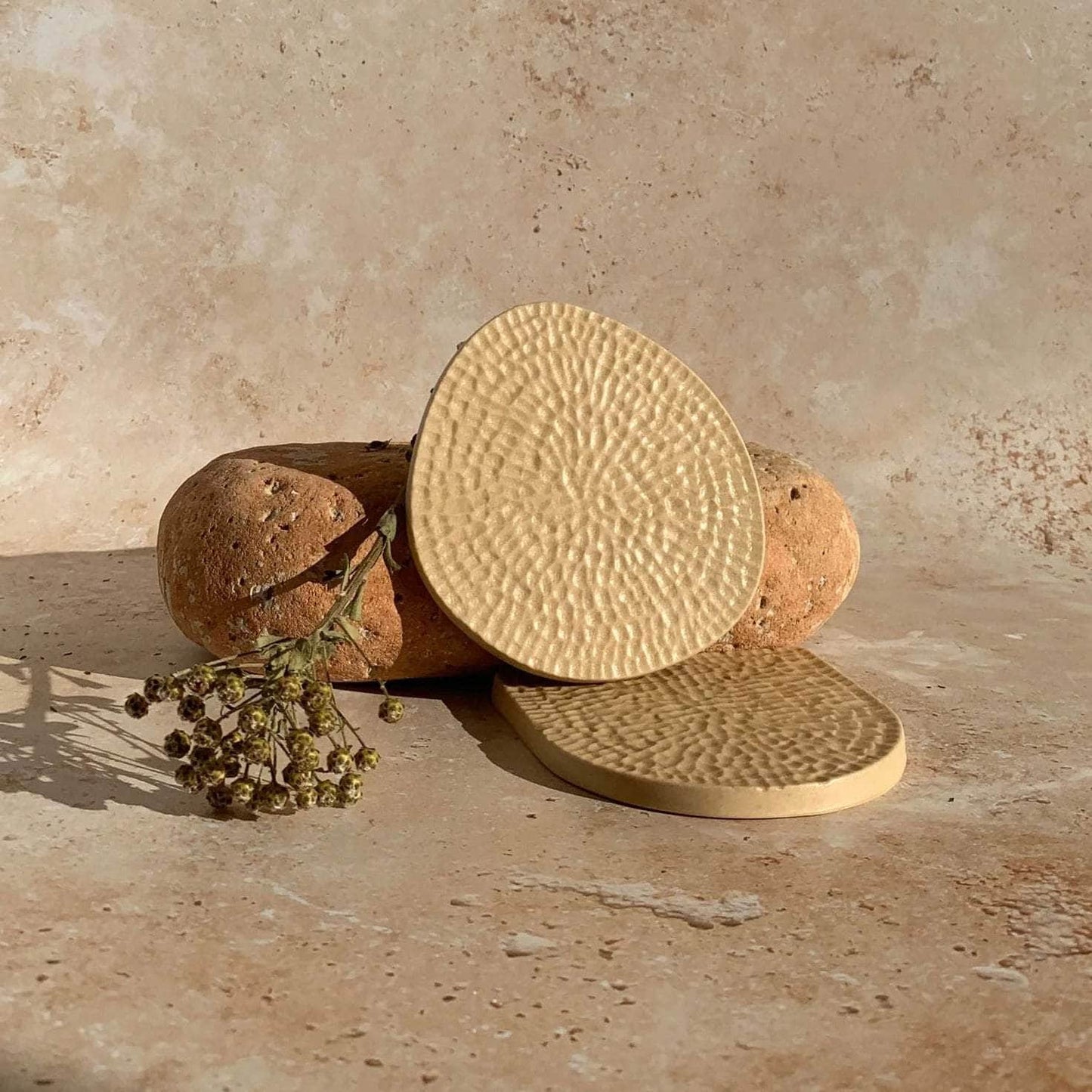 Two Round Coasters - Sandstone