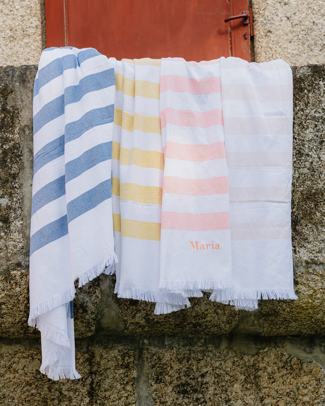 Personalised Blue Striped Beach Towel