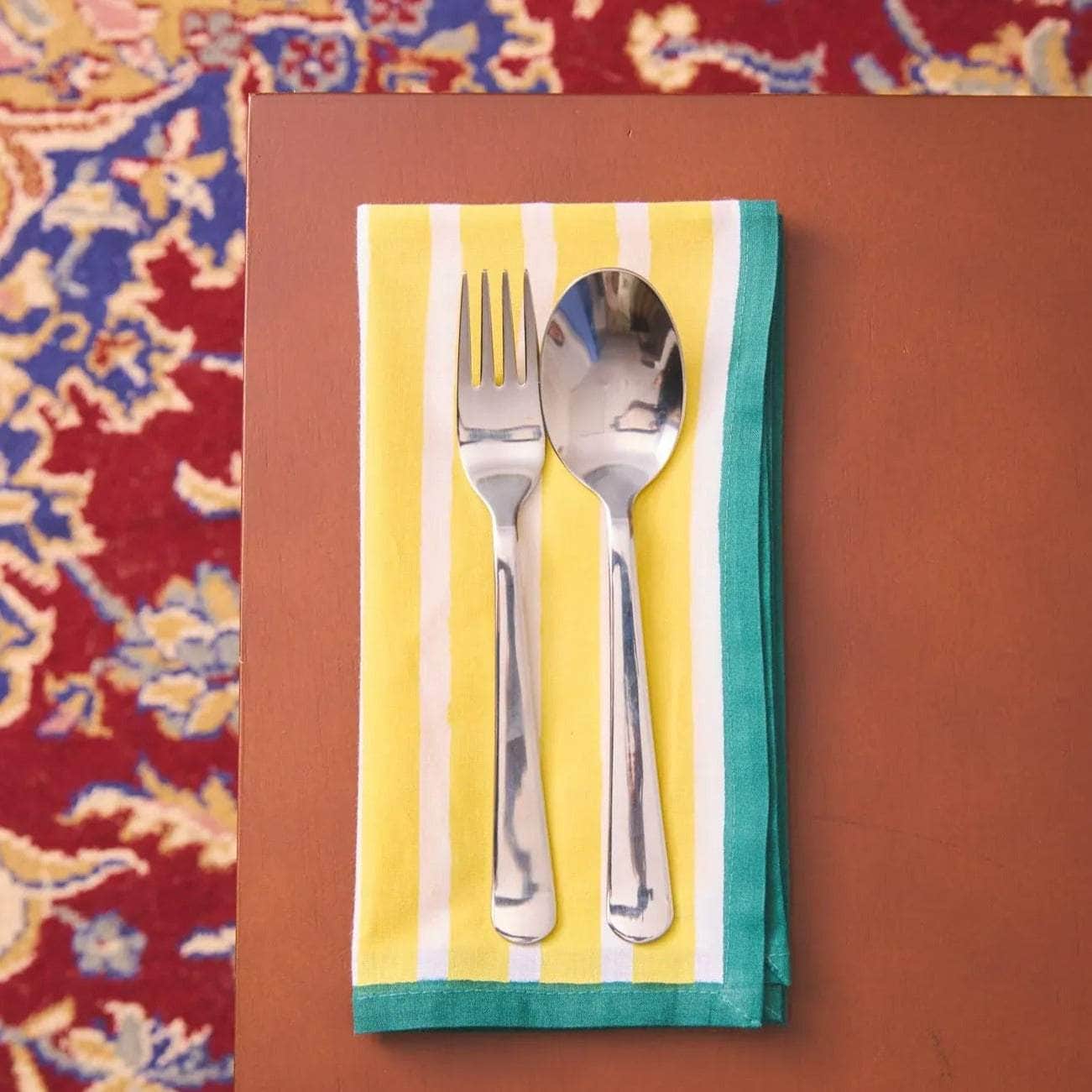 Block Stripe Napkins - Lemon / White