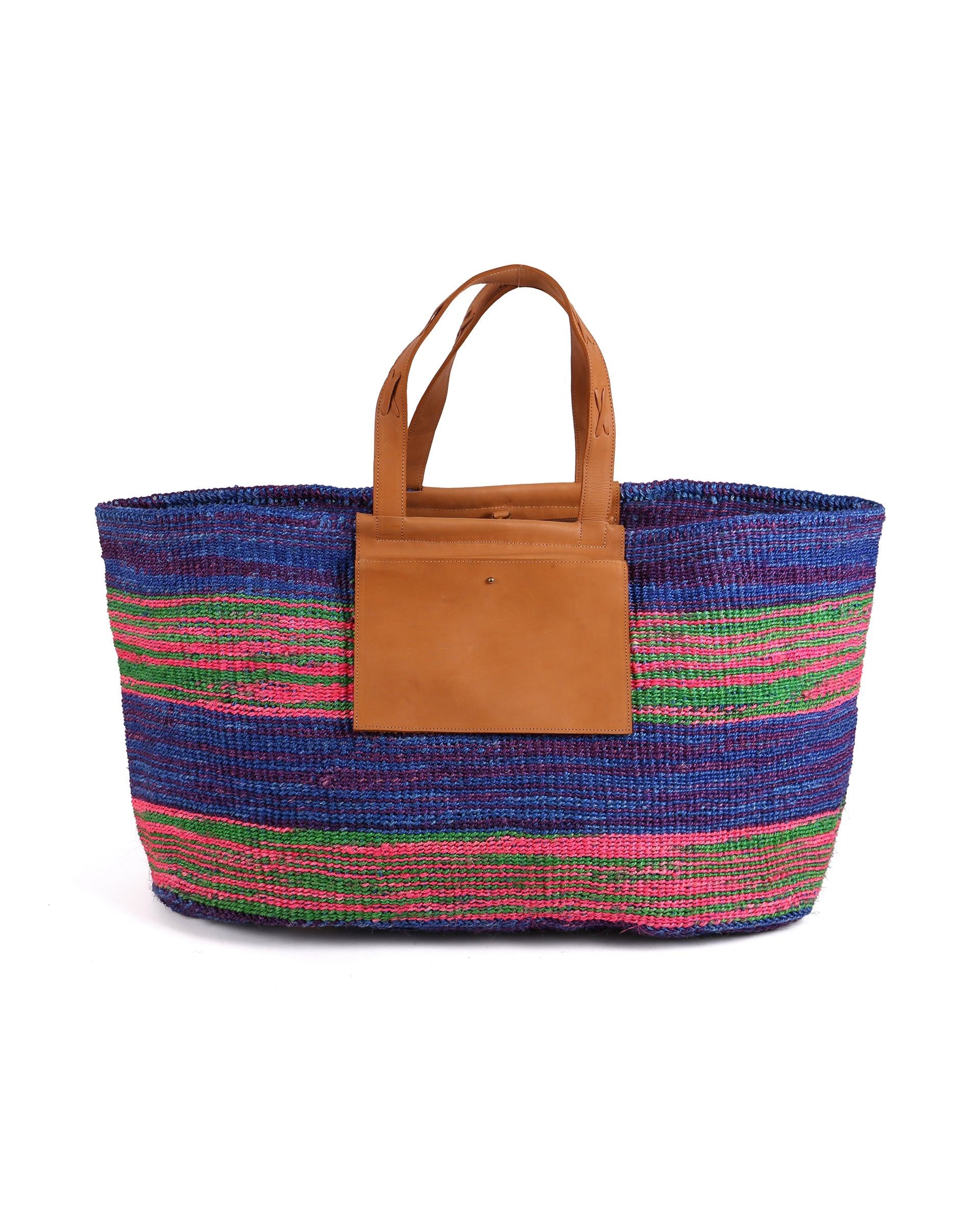 MAWINGU: Blue, Pink and Green Woven Weekend Bag