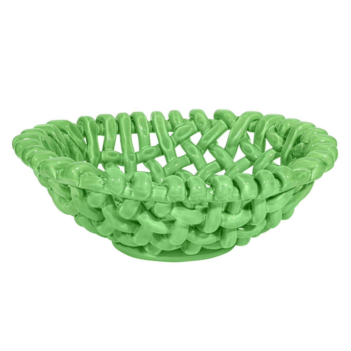 Large Apple Green Basketweave Bowl