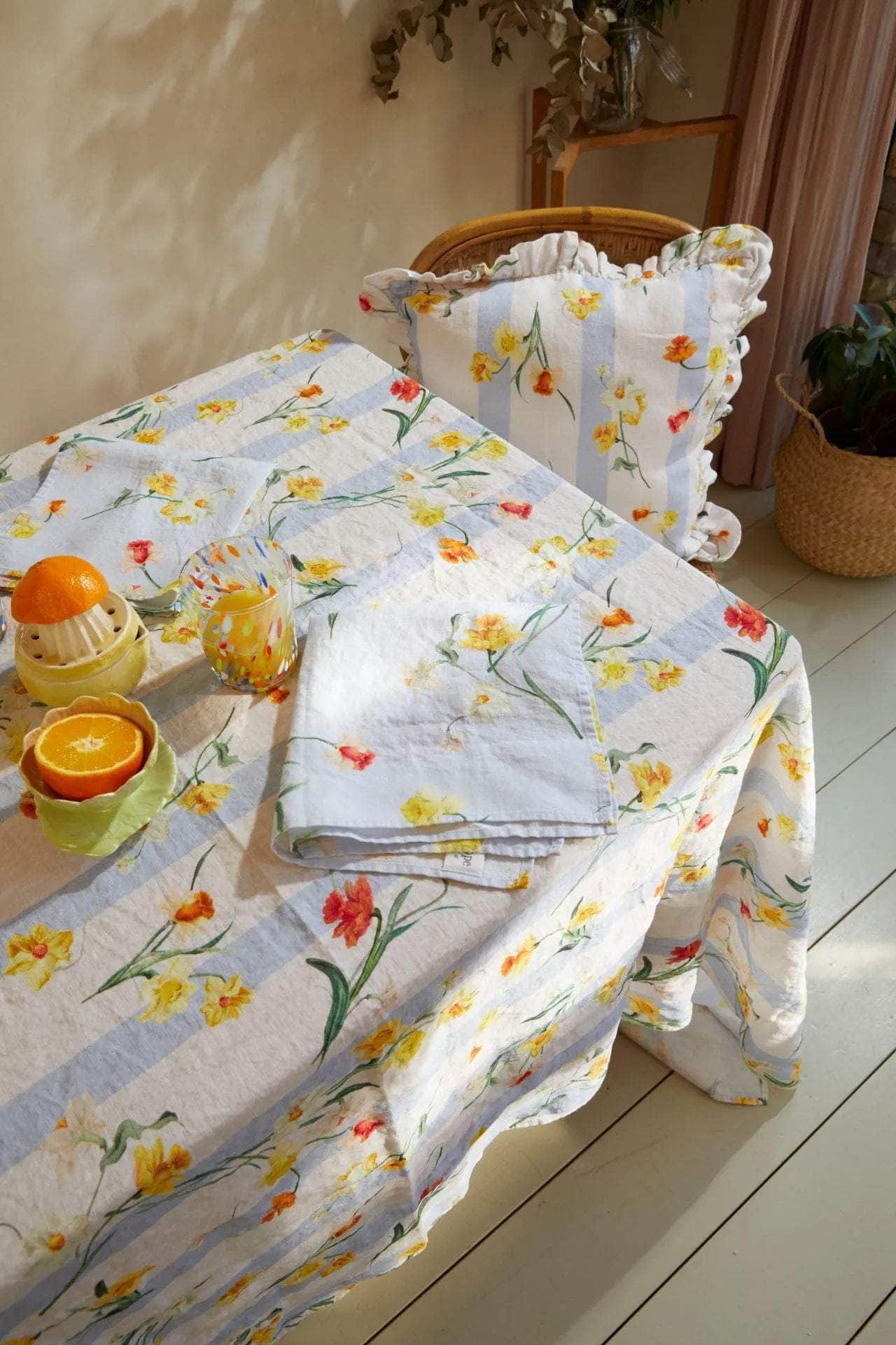 Daffodil Stripe Linen Tablecloth
