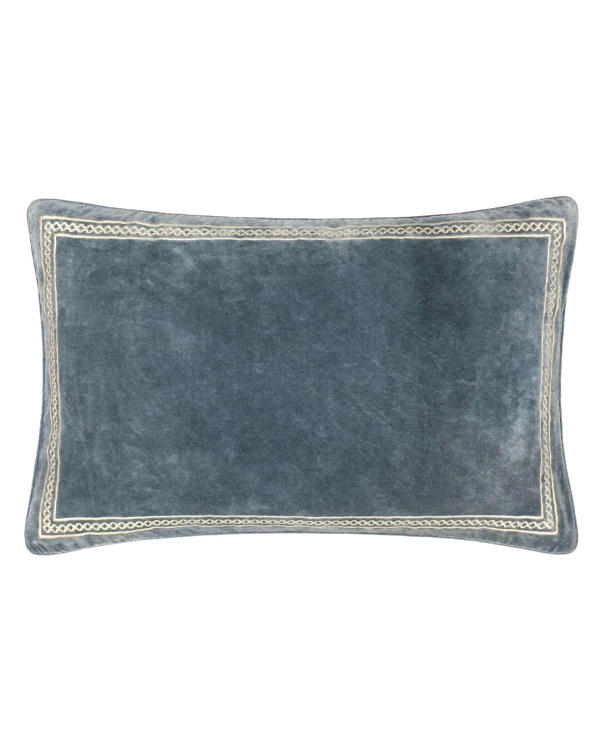 Shisho Embroidered Velvet Cushion - Indigo Blue
