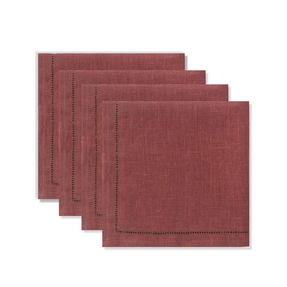 Set of 6 Personalised Marsala Napkins with Fern Green Hemstitch