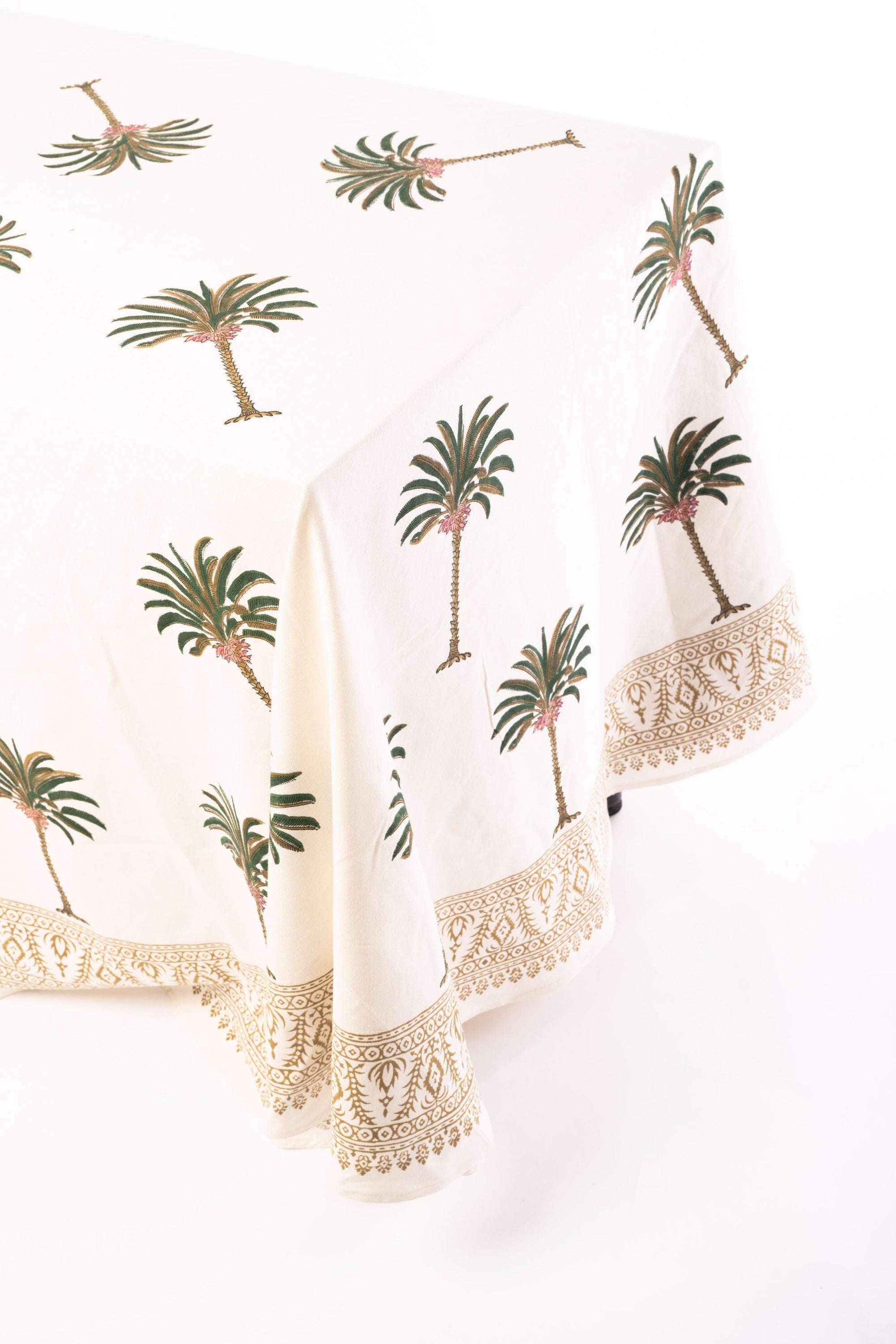 Hand-Printed Palm Cotton Tablecloth