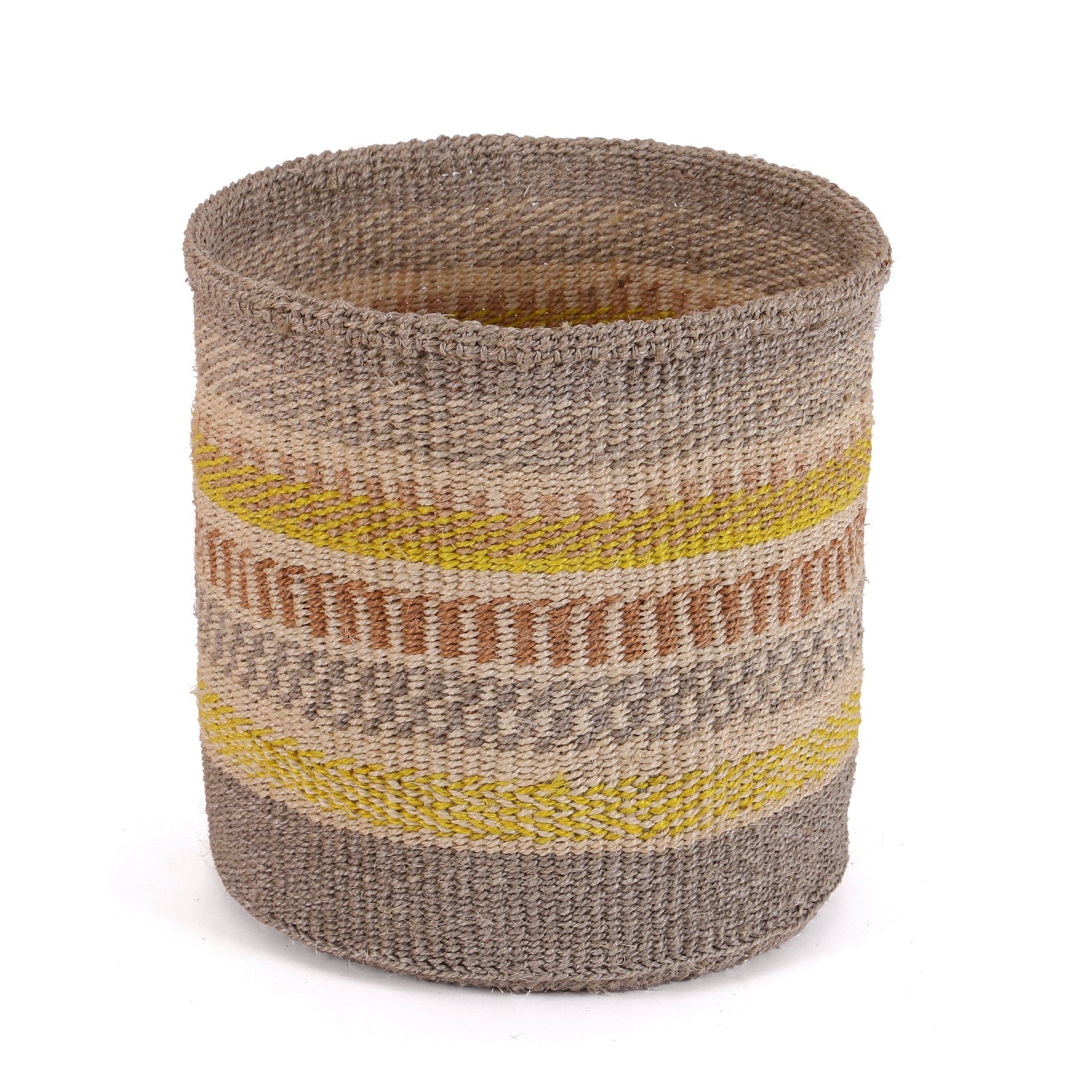 MBILI: Medium Grey, Brown and Yellow Sisal Basket