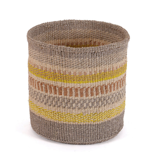 MBILI: Medium Grey, Brown and Yellow Sisal Basket