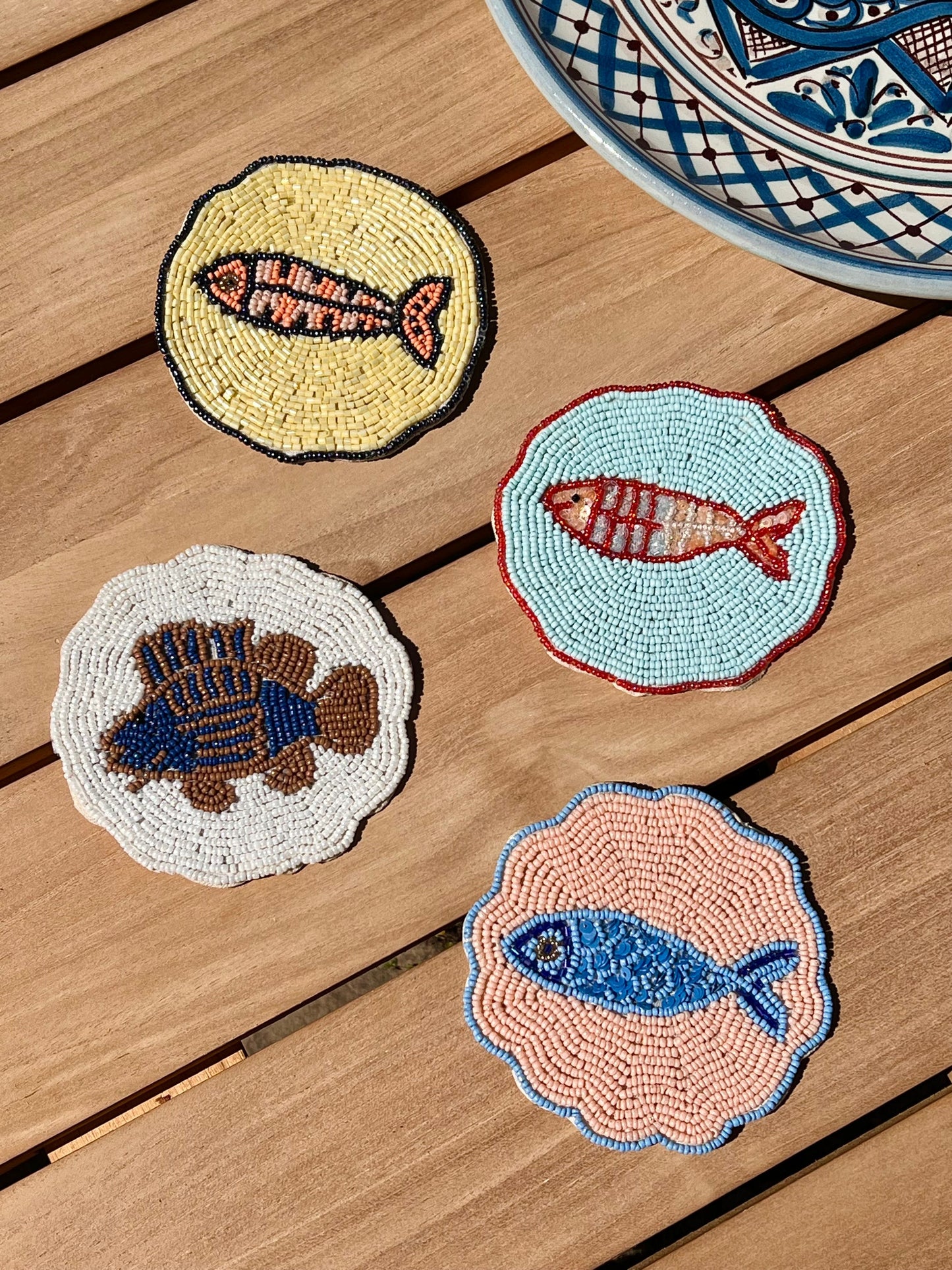 ’il Pesce’ Beaded Fish Coasters - Multicoloured (set of 4)