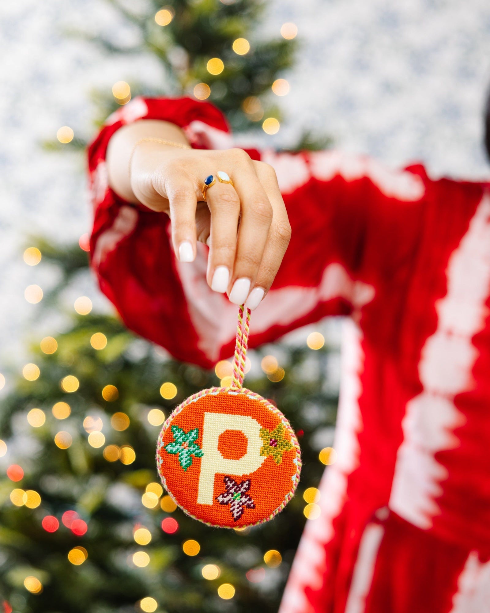 Needlepoint Monogram Ornament - P