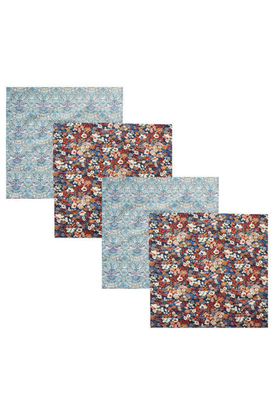 Reversible Wavy Napkin Set Made With Liberty Fabric Thorpe Rust & Strawberry Thief Spring Blue