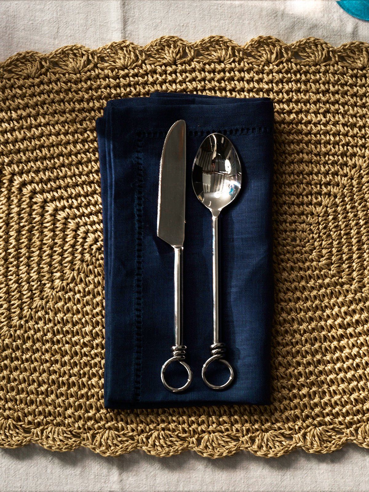 Pair of Embroidered Linen Napkins Red