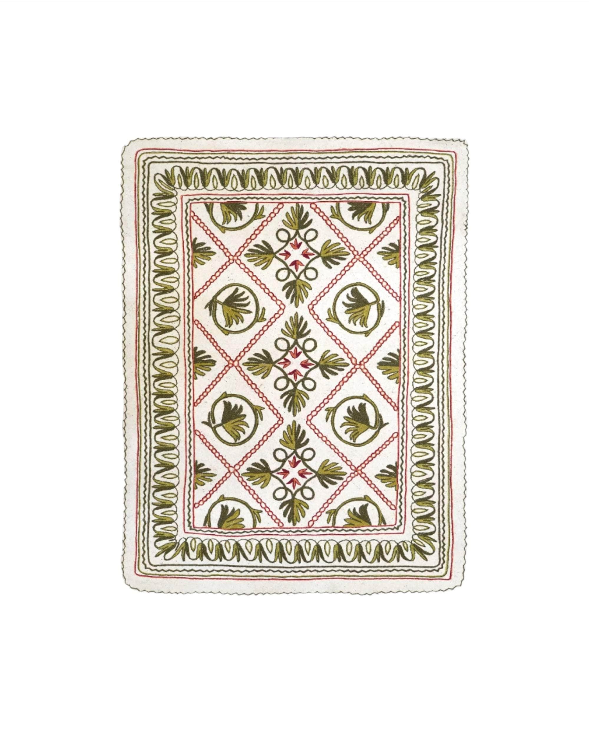 Namda Felt Embroidered Rug - Green and Pink