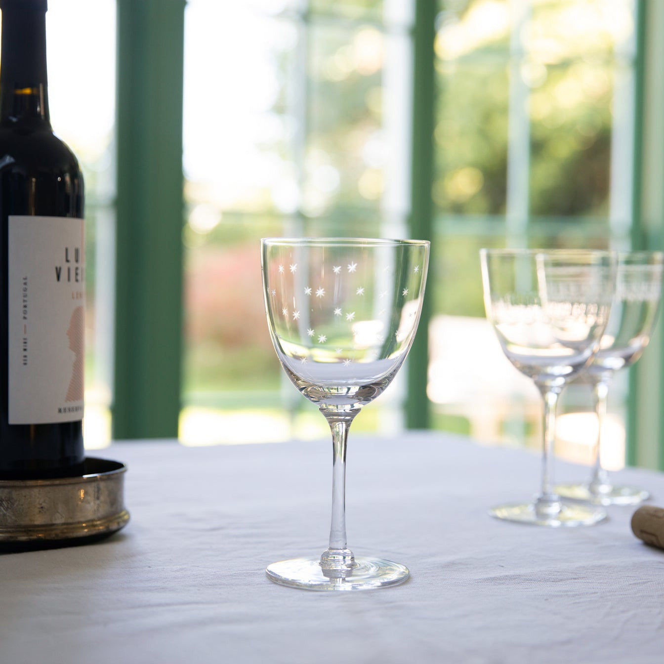 Large Crystal Wine Glasses with Stars Design