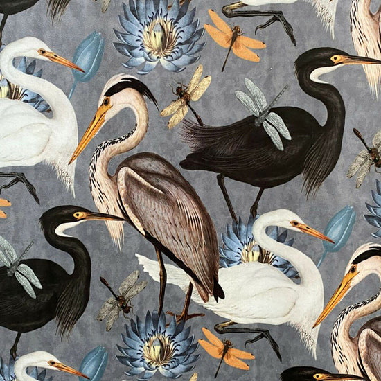Bird Song Lampshade in Soft Grey With Gold Lining and Grey Fringing