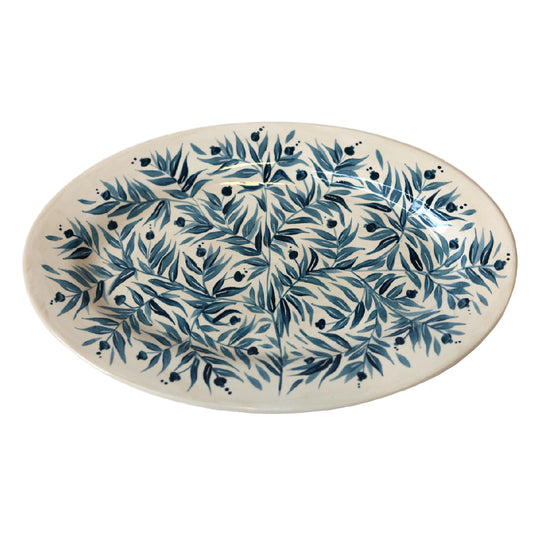 Pomegranates Hand Painted Platter - Dark Teal