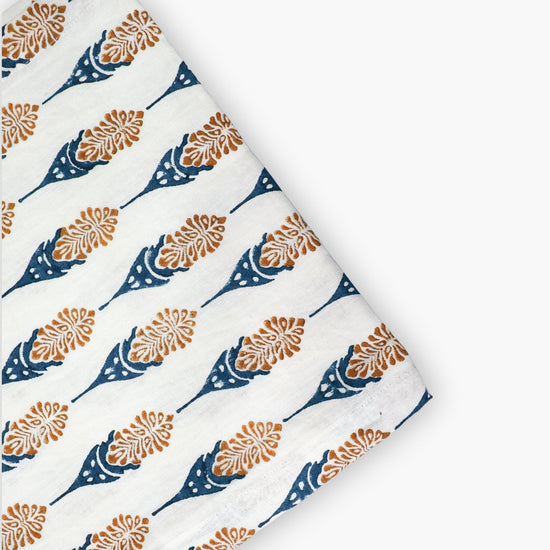 Bahaar Hand Printed Table Runner - Mustard & Blue