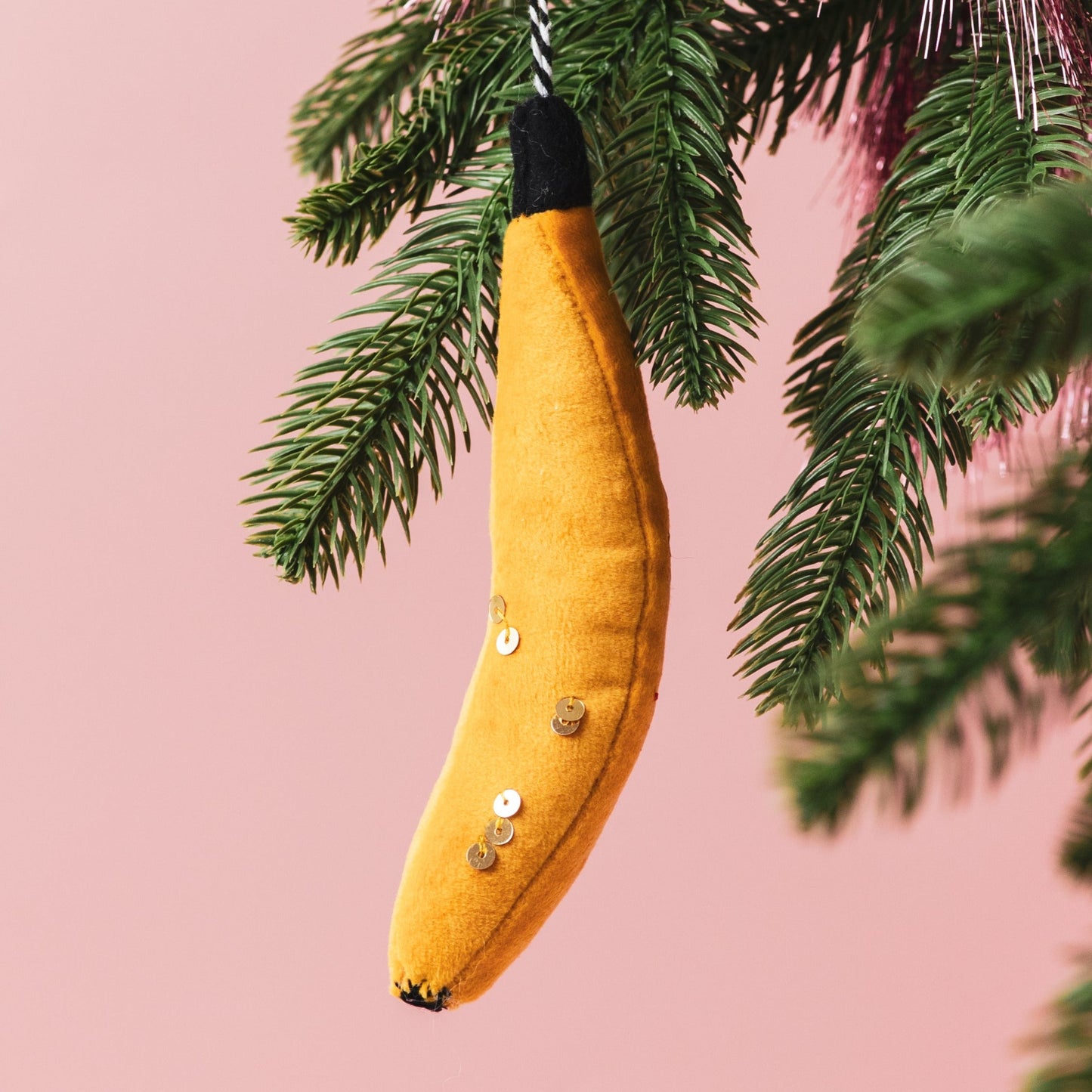 Velvet Sequinned Banana Ornament