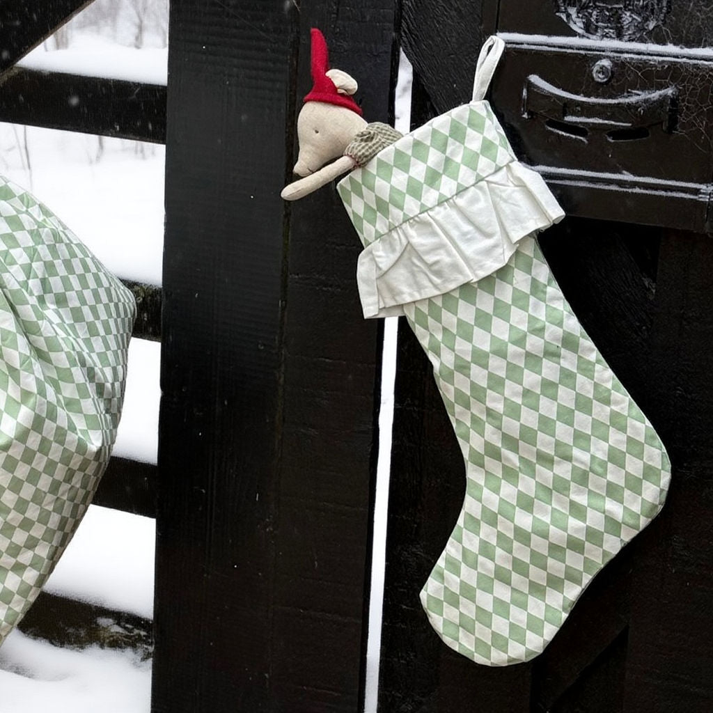 Harlequin Ruffled Stocking - Winter Pine