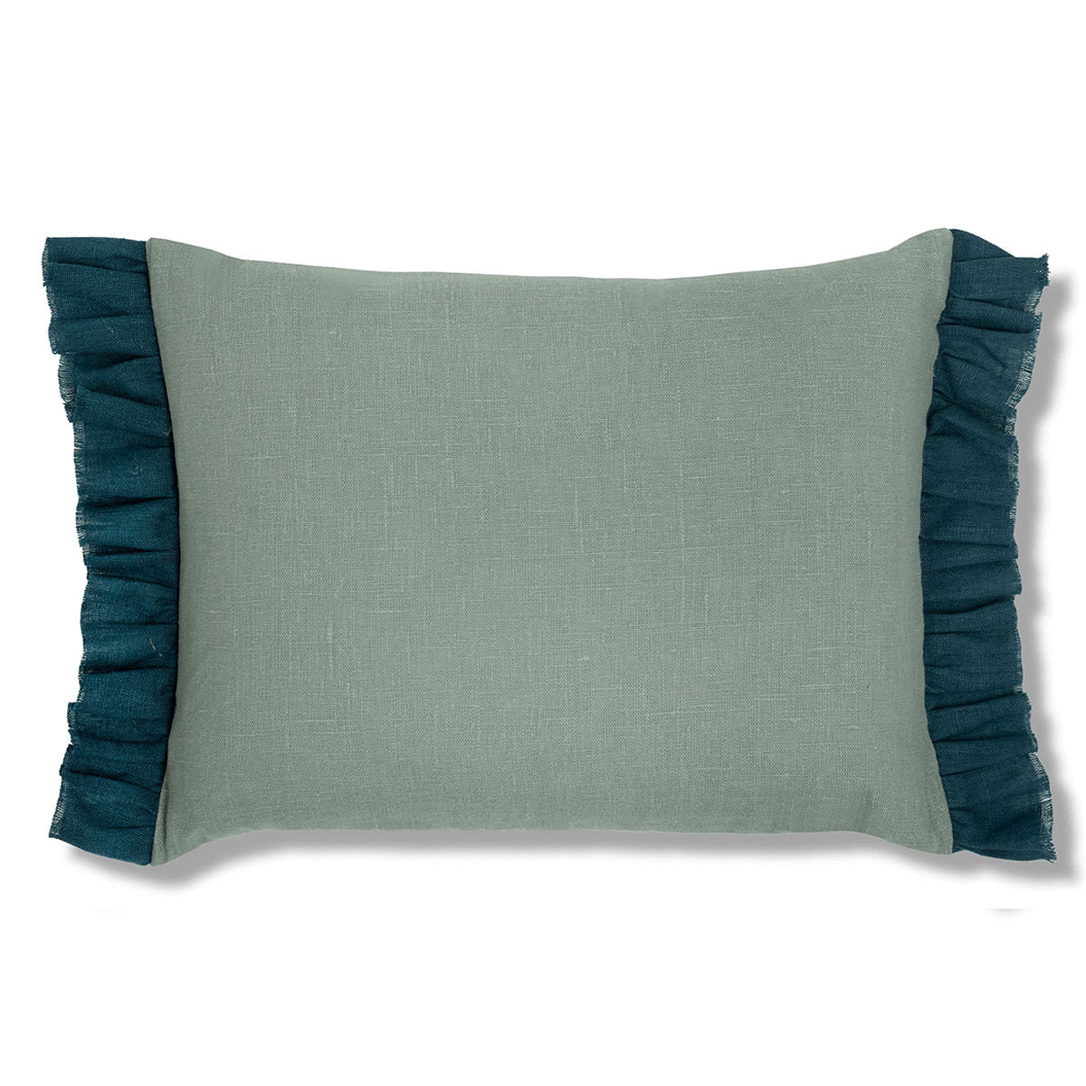 Celadon Cushion with Prussian Blue Frill