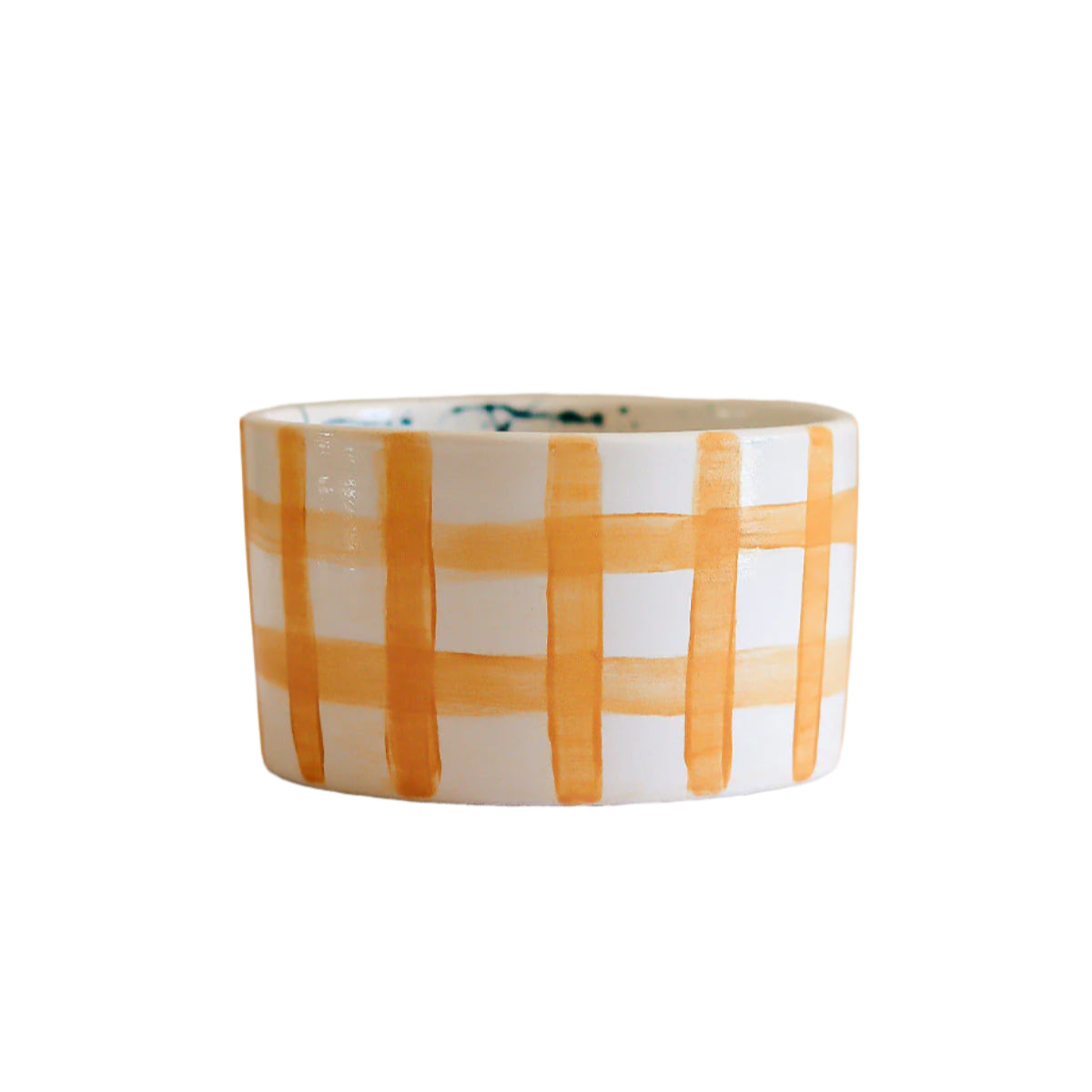 Yellow Plaid Handmade Ceramic Soup Bowl