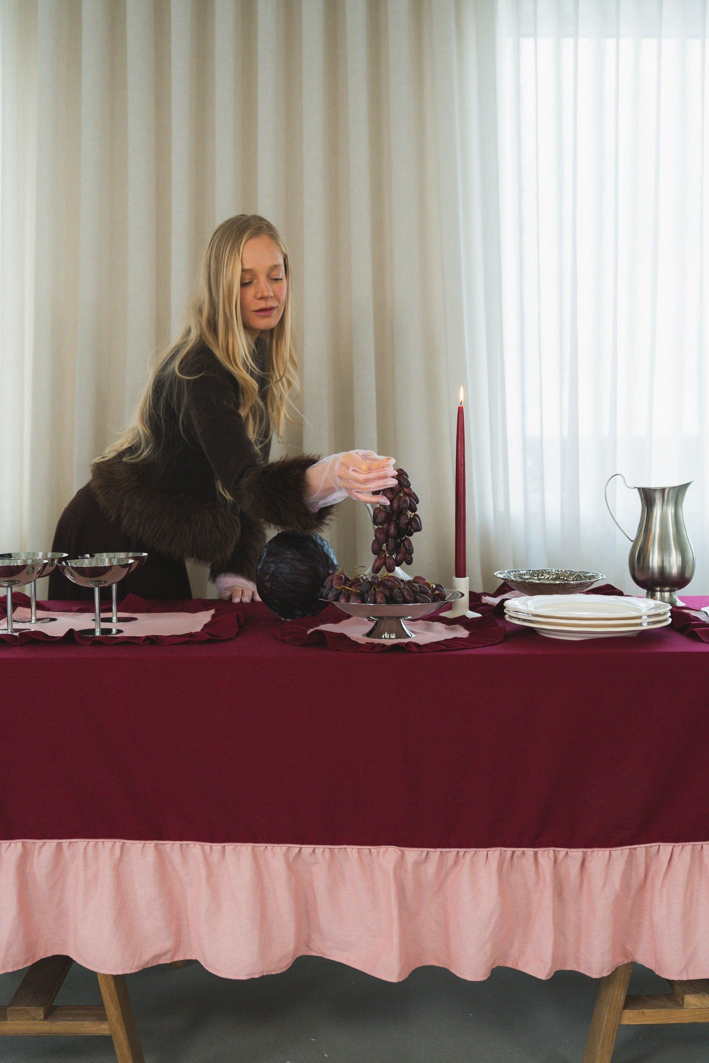 Ruffle Tablecloth, Cherry/Pink