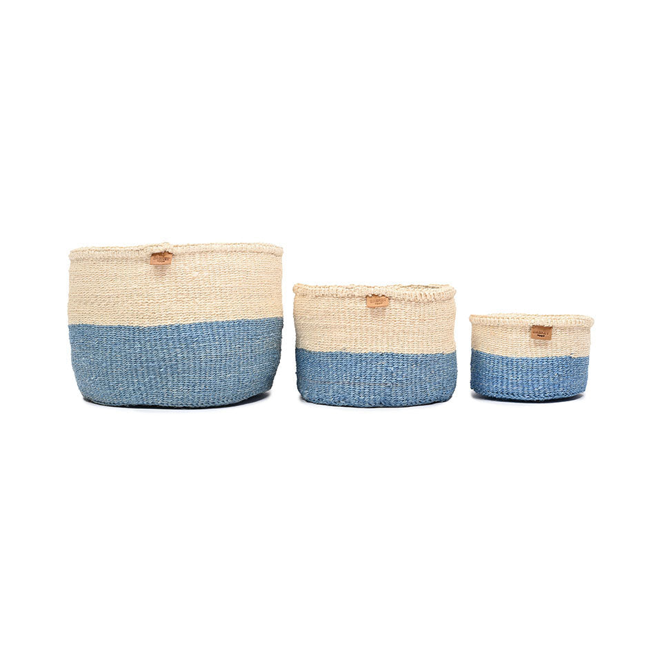 MKOA: Sky Blue Colour Block Woven Basket
