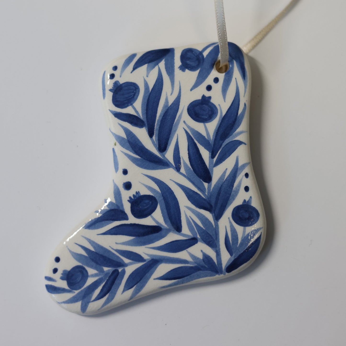 Hand Painted Ceramic Christmas Stocking Ornament