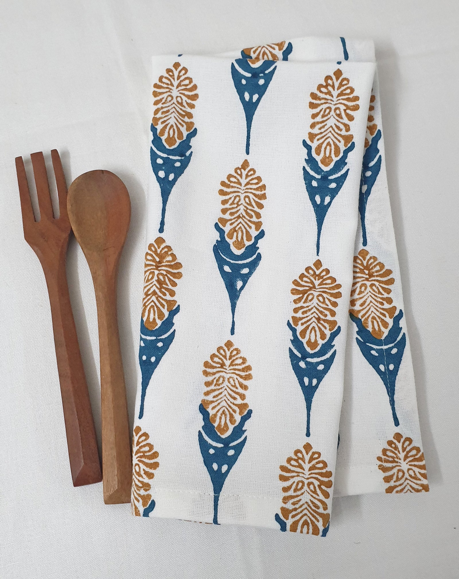 Bahaar Cotton Table Napkin - Mustard & Blue Set of 2