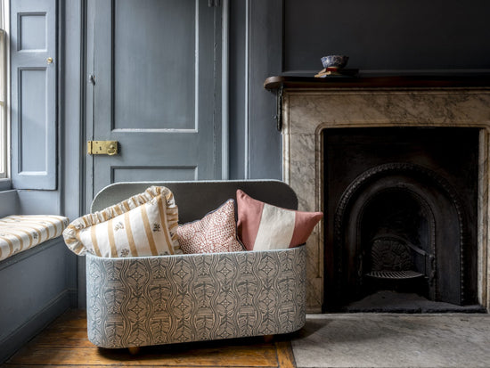Flax & Field Posy Stripe Cushion in Ochre with Frill