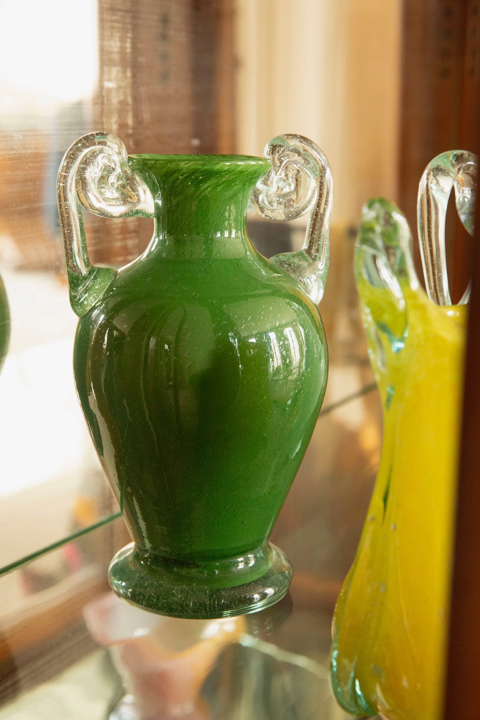 Blown Glass Amphora Vase, Green