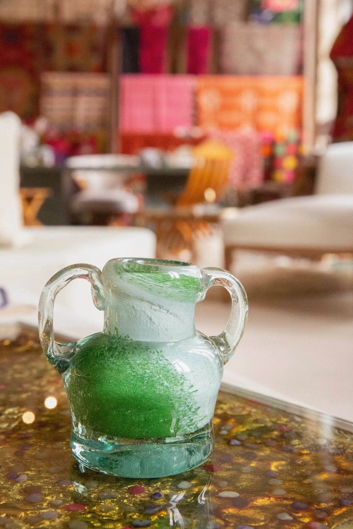 Blown Glass Amphora Vase, Green, Small