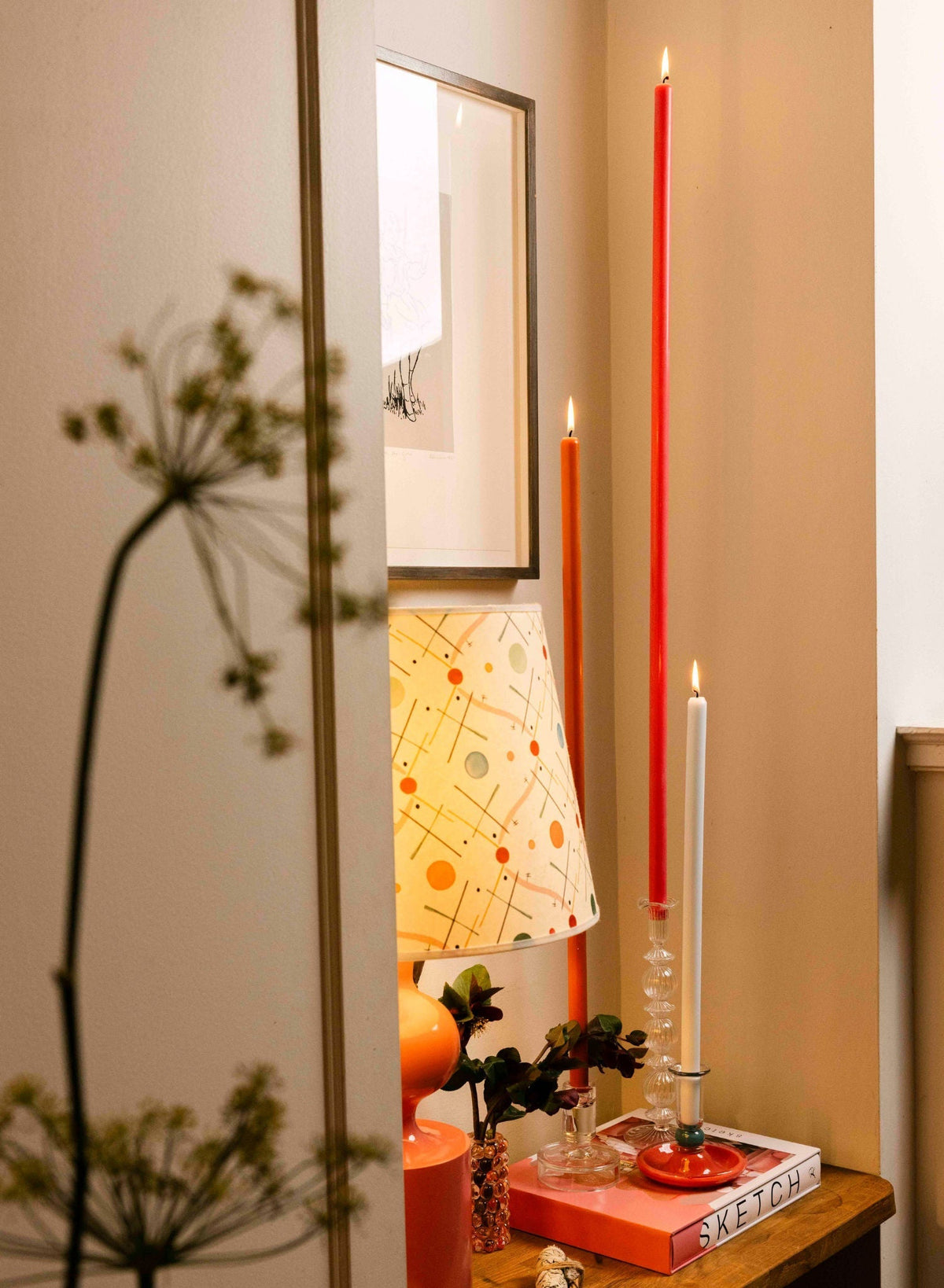 Rhubarb Tapered METRE Candle Pair