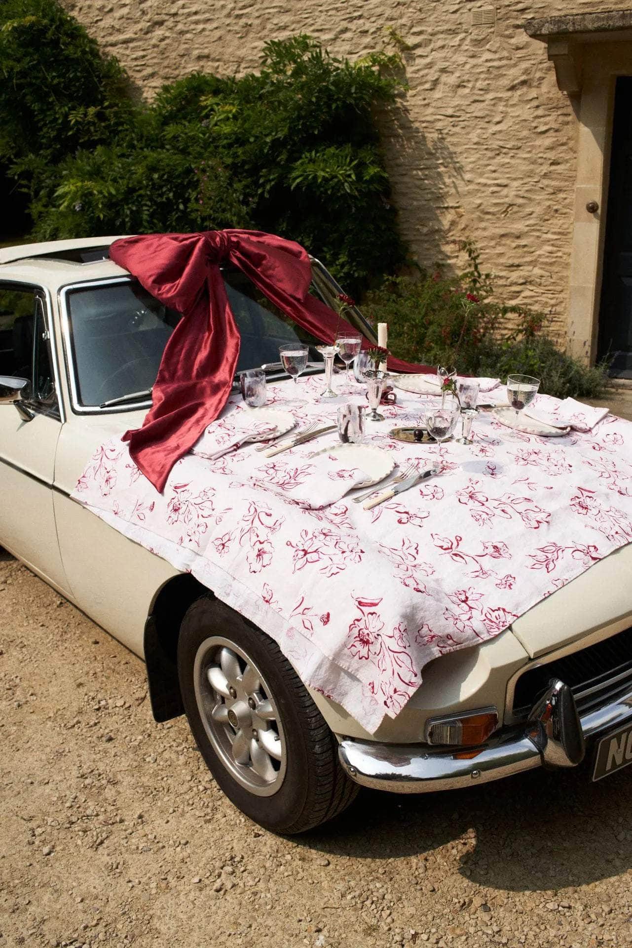 Wild Bloom Cherry Linen Tablecloth