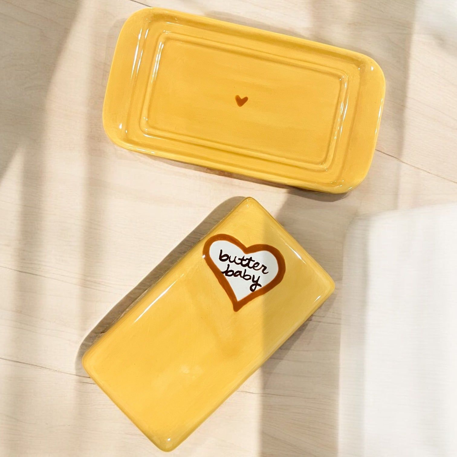 Hand-painted “butter me up” European Butter Dish