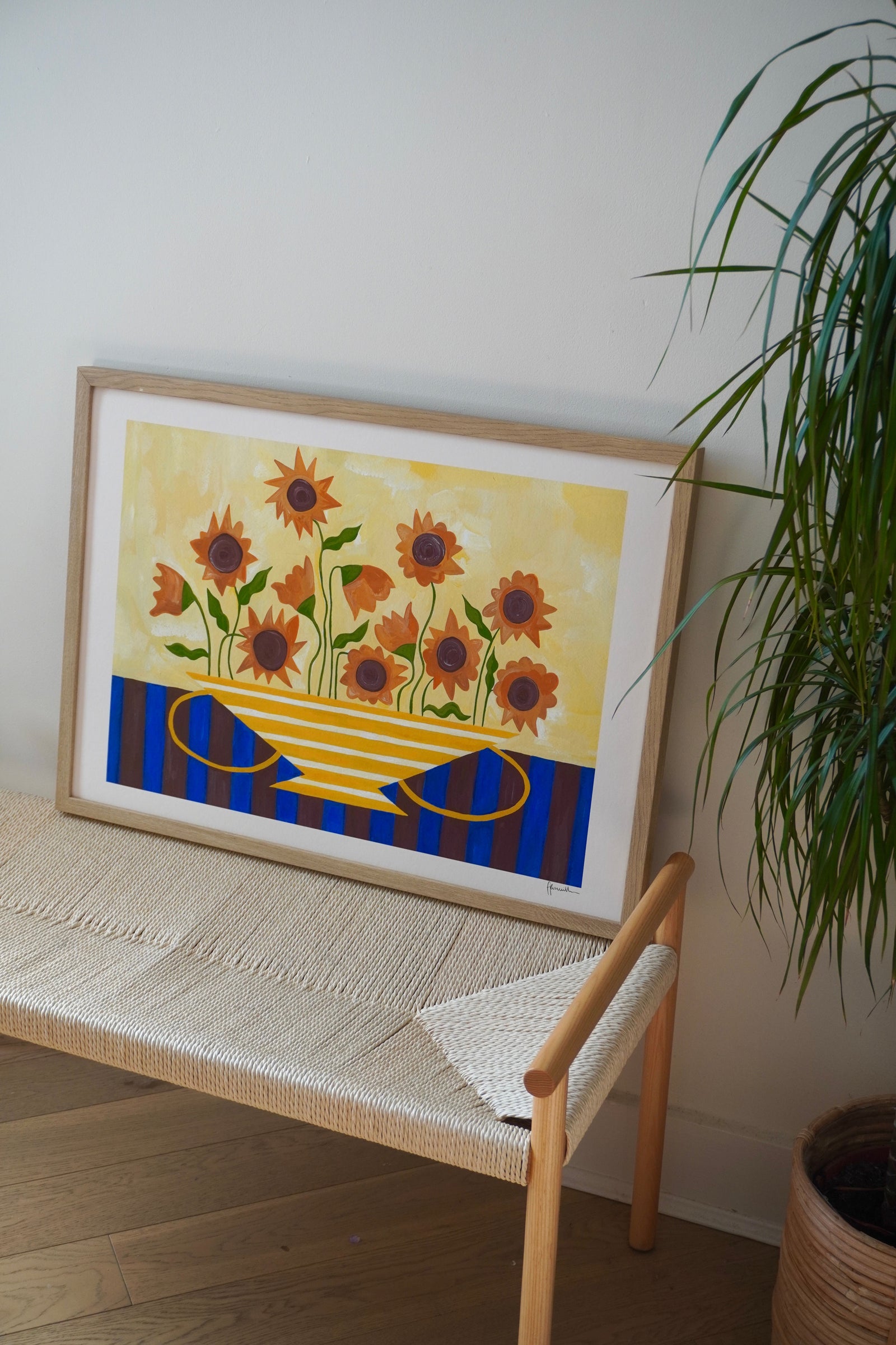 Sunflowers in Yellow Striped Vase Print