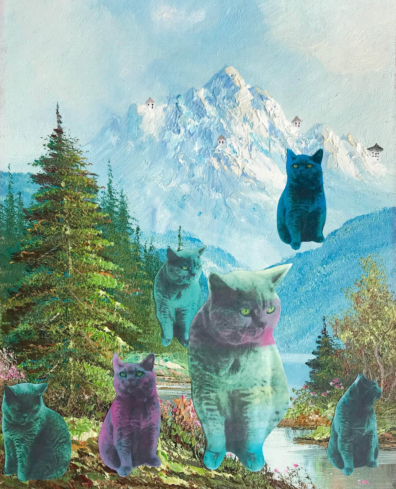 Pastel Cats In The Mountains Giclee Print